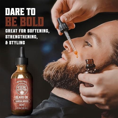Viking Revolution Sandalwood Beard Oil for Men - Natural Mens Beard Oil with Argan Oil and Jojoba Oil - Beard Softener, Strengthens and Moisturizes - Beard Conditioner for Men (Sandalwood, 1 Pack) - Sandalwood - 1 Fl Oz (Pack of 1) thumbnail 2
