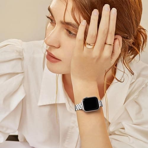 Lenrao Thin Stainless Steel Bands Compatible with Apple Watch 38mm 40mm 41mm 42mm 44mm 45mm 46mm for Women, Metal Straps for iWatch Series 11 10 9 8 7 6 5 4 3 2 1 SE thumbnail 2