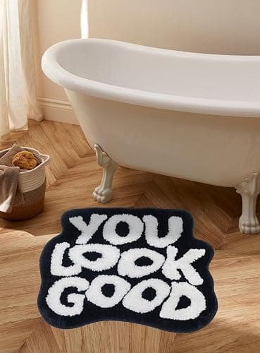 Urtlmaji You Look Good Bath Mat Black Bathroom Rugs Funny Cute Bath Rugs Non Slip Microfiber Plush Preppy Small Cool Shower Rug Washable Absorbent Floor Mat for Bathtub Sink 25"x21" thumbnail 6