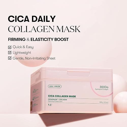 VT COSMETICS CICA Collagen Daily Mask 30 Sheets, 300Da Low Molecular Collagen for Skin Elasticity, Hydrating & Firming, Pink Collagen Essence, Korean Face Mask thumbnail 2