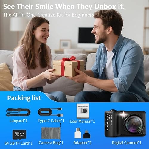 16X Zoom 4K Digital Camera for Photography and Video, Point and Shoot Digital Cameras with Flip Screen, Small Digital Camera with Wifi and Bluetooth, Vlogging Camera for Youtube Video Recording(White) thumbnail 8