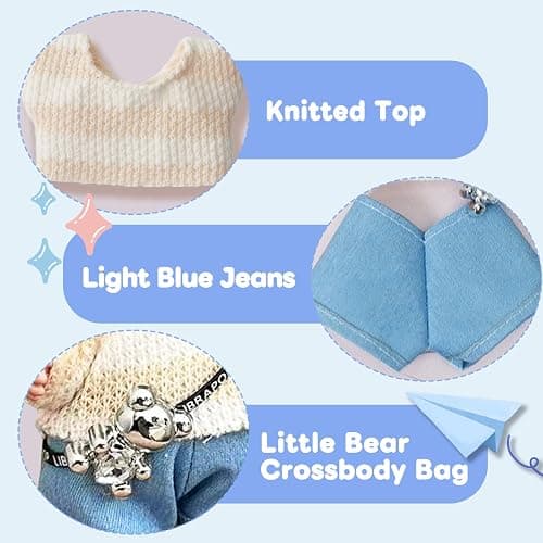 17cm Doll Clothes(NO Doll), Cute Dolls Outfit Accessories with Sweater + Denim Jeans + Pants, Small Kawaii Clothes Set for Dolls(Style 4) thumbnail 4