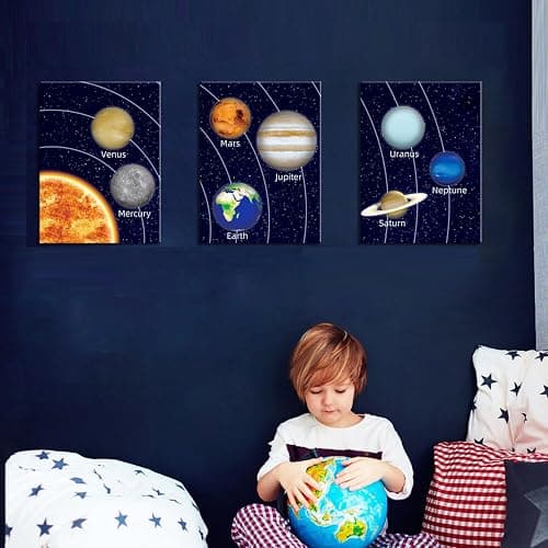 KAIRNE Boys Space Room Decor Framed Outer Space Wall Art Set of 3 (12X16inch) Kids Picture Planets Pictures Solar System Educational Teaching Poster for Boys Room Nursery Children Playroom Decor thumbnail 2