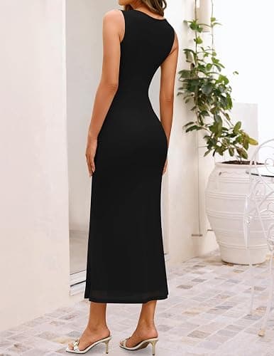 ZESICA Women's Summer Sleeveless Bodycon Dress 2026 Crewneck Ruched Sexy Mesh Wedding Guest Cocktail Party Maxi Dresses thumbnail 6