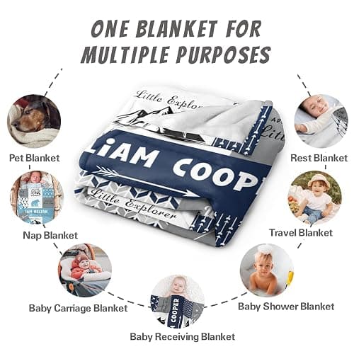 Personalized Baby Blankets for Boys Girls Printed in USA Custom Baby Gift Blanket with Name for Toddlers Kids Fleece Bed Throw Blanket Swaddle for Newborn for Birthday Baby Shower Nursery Blanket thumbnail 6