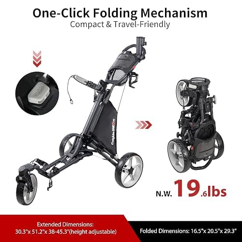 Caddytek CaddyLite ONE-Swivel V8 Golf Push Cart - Lightweight 3 Wheel Foldable Cart with One-Click Folding, 360° Swivel Front Wheel, Adjustable Handle, Cooler Basket, Umbrella & Drink Holder thumbnail 7