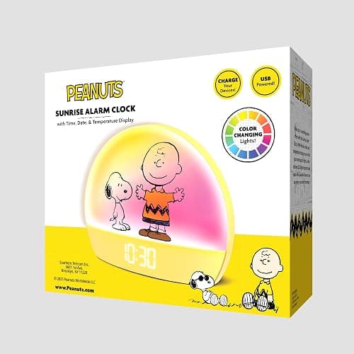 Peanuts Snoopy Sunrise Alarm Clock – Vibrant Snoopy Edition with Multicolor Lights, USB Charging, LED Display, Gentle Wake-Up Simulation, and Handy Snooze Function, Yellow thumbnail 5