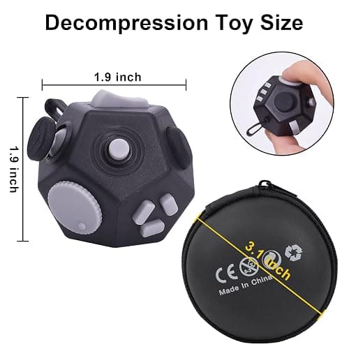 UOOEFUN Mini Fidget Toys Cube,12 Sided Cube Toys Relief Stress,Anxiety, Depression,Autism for Kids Adults Improve Focus and Kill Time (Black) - Black thumbnail 2
