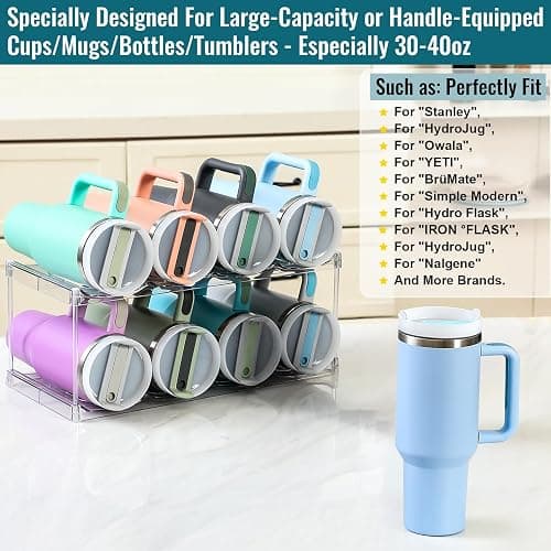 Design for Stanley 40 OZ & Large Bottles & Tumblers with Handle - Acrylic Water Bottle Organizer - Stackable Clear Wine Rack, Cup Holder for Home Kitchen Pantry Shelf Countertop Cabinet, 2 Tier Hold 8 thumbnail 4