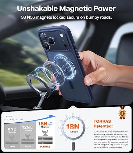 TORRAS Stronger Magnetic & Shockproof for iPhone 17 Pro Max Case, Fit for MagSafe, Mil-Grade Drop Protection, Camera Control, DIY Button, Slim for iPhone 17 Pro Max Phone Case Translucent Deep Blue thumbnail 3