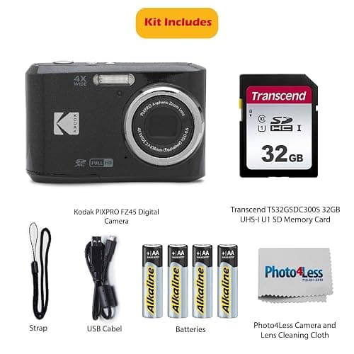KODAK PIXPRO FZ45 16MP Digital Camera with 4X Optical Zoom 27mm Wide Angle and 2.7" LCD Screen Bundle with 32GB SD Memory Card, AA Batteries (4 Pack), Lens Cleaning Cloth (Black) thumbnail 2