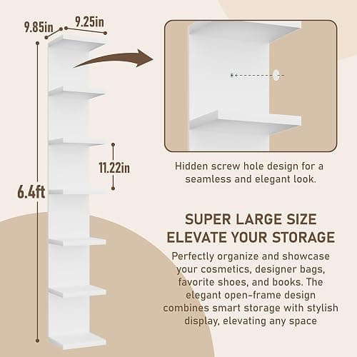 BKALEME 7 Tier Wall Shelf Unit, Floating Shelves for Storage Home Display, Versatile Lack Wall Shelves for Bedroom,Living Room,Office Decor, Tall Long Shelf for Book,Shoe,Vanity, Purse and TV White thumbnail 3