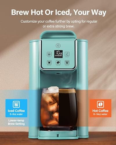 SHARDOR Single Serve Coffee Maker, Hot and Iced Coffee Machine for K Cup Pods & Ground Coffee, 6 to 14 oz Brew Sizes, 50 oz Removable Water Tank, Bold Brew Setting, Blue thumbnail 3