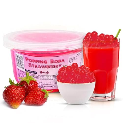 Fanale Strawberry Popping Boba Pearls, Vegan, Non GMO, Gluten Free, Fat Free, Perfect for Bubble Tea, Smoothies, Ice Cream, Desserts, and Beverages. - Image 1