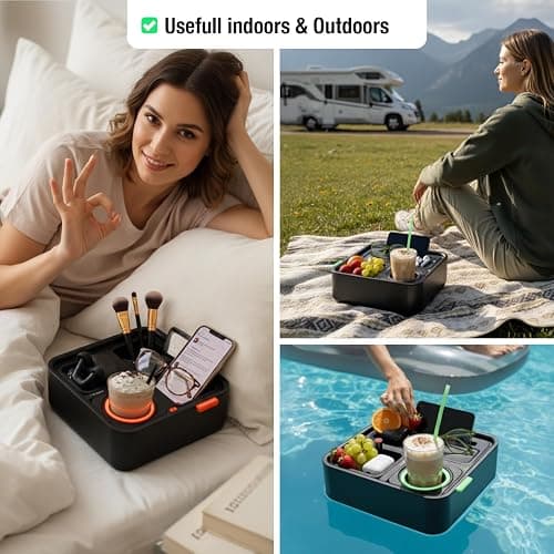 CouchConsole Original Tray - Drinks & Snacks Sofa Caddy with Armrest, Table with Phone Stand- TV Remote Control Storage and Organizer - for Living Rooms, RV, and Cars, Black/Gray thumbnail 7