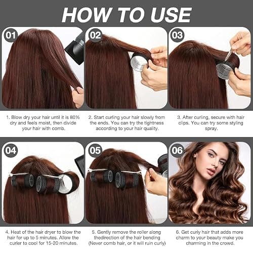 Hair Rollers for Women, Rollers Hair Curlers, 24 Pcs in 4 Sizes(60/48/36/25 Mm) with 40 Stainless Steel Clips, Self Grip Holding Rollers for Hair, Long, Medium, Short, Storage Bag, Comb thumbnail 5