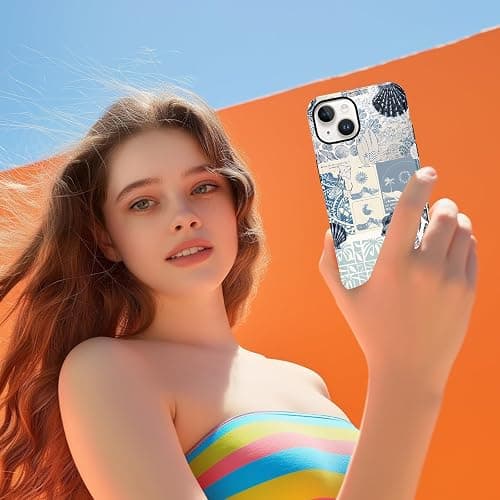 lioscre Case Compatible with for iPhone 13/iPhone 14 6,1'', Beach Blue Collage Coast Cute Aesthetic Protective Phone Case, Vintage Trendy Scratch Resistant Shockproof Cover Case for Girl Boy Women Men thumbnail 7