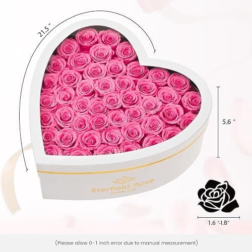 Eterfield Forever Flowers in Heart Shape Box, Preserved Roses That Last a Year Preserved Flowers Birthday for Her Mom Women Wife Valentine's Day Mother's Day (47 Roses, Pink) thumbnail 2