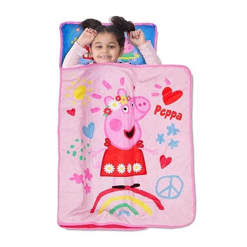 NoJo Peppa Pig I'm so Happy Toddler Nap Mat - Includes Attached Pillow and Fleece Blanket - Image 1