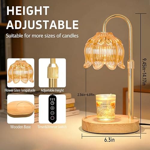 Flower Candle Warmer lamp with Timer Dimmer,Adjustable Height Candle Warmer,Fits All Jar Scented Candles,Christmas Gifts for Mom Women,Candle Lamp for Bedroom Home Decor,Flower Amber thumbnail 3