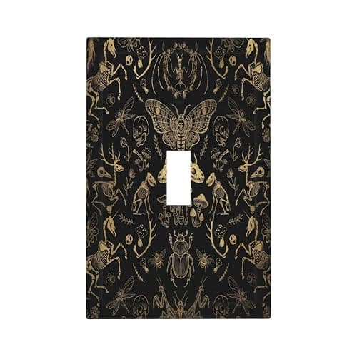 Dark Academia Gothic 1 Gang Light Switch Cover Vintage Witchy Skull Moth Decorative Single Toggle Wall Plates Outlet Covers Faceplates Electrical Switchplate for Retro Home Library Bedroom Decor - Image 1