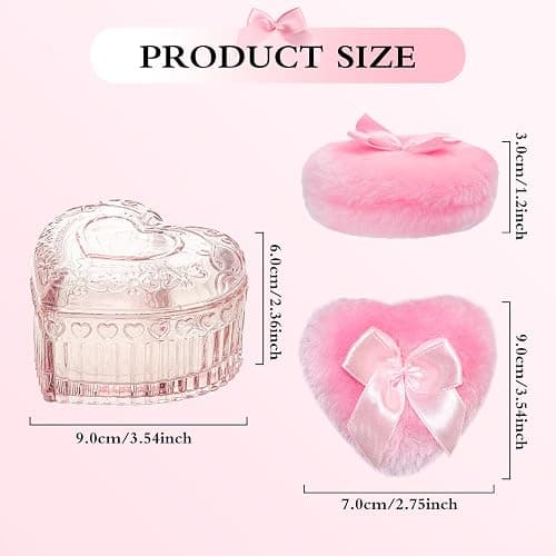 2 Pieces Large Body Powder Puff and Container, Dusting Powder Container with Puff,Powder Puff Crystal Case, Body Powder for Women Soft Washable Reusable Velour Face Body Glitter Wet Dry Makeup(Love) thumbnail 2
