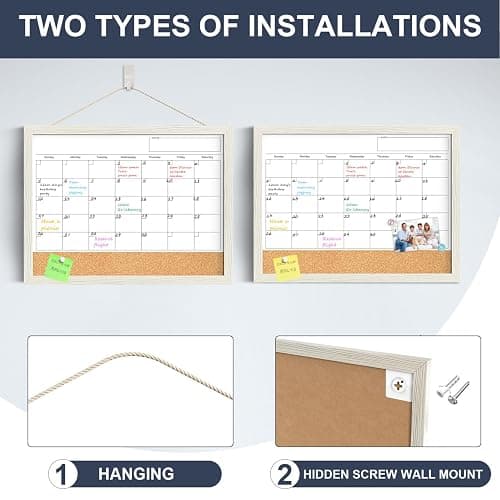 Calendar Whiteboard for Wall, TANKEE 17x13 Inches Whiteboard Calendar Cork Board Combo, Small Magnetic White Board with Wood Framed, Hanging Dry Erase Board for Kitchen Home Office School Planner thumbnail 4