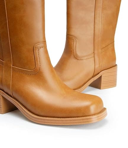 Women's Banana Knee High Boots Square Toe Chunky Block Heel Comfortable Low Heel Pull on Wide Calf Riding Long Boots for Women thumbnail 6