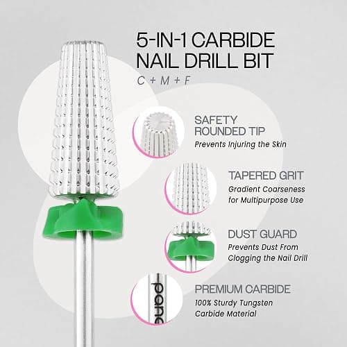 PANA Nail Carbide 5 in 1 Bit - Two Way Rotate use for Both Left and Right Handed - Fast remove Acrylic or Hard Gel - 3/32" Shank - Manicure, Nail Art, Drill Machine (Coarse - C, Silver) thumbnail 6