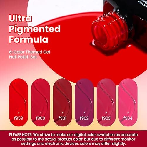 Beetles Red Gel Nail Polish Set - Crimson Horizon 6 Colors Gel Polish Kit Burgundy Bloody Red Pink Colors Soak off UV LED Lamp Needed Manicure DIY Home Gifts for Women thumbnail 2