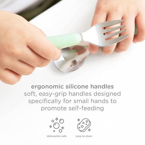 Ubbi Toddler Utensils Set, 2 Pack – Stainless Steel Fork & Spoon with Easy-Grip Silicone Handles, Kids Silverware for Self-Feeding & Baby-Led Weaning, BPA-Free Dishwasher Safe, Smoothie Purple thumbnail 4