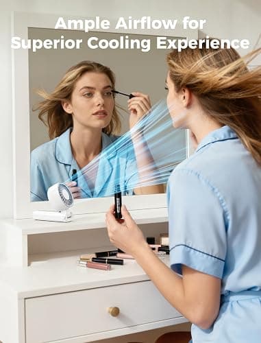 Aecooly Mighty Portable Handheld Fan | 20H Max Cooling Time | 3 Flexible Modes | 5 Speeds Wind | Battery Level Display | USB Rechargeable Mini Personal Battery Powered, Gifts for Women, Travel -White thumbnail 7
