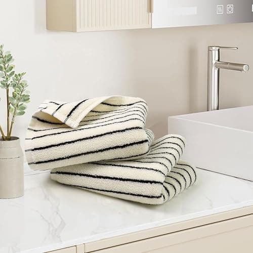 Jacquotha Black and White Striped Hand Towels for Bathroom, Vintage Kitchen Decor, Guest Use, Adults & Kids, Natural Cotton, 14” x 29” thumbnail 5