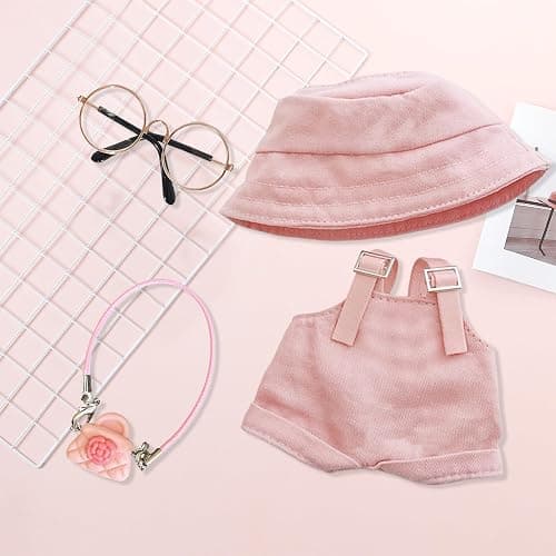 3 Pcs Doll Cloth for 17cm Plush Dolls, Pink Set Include 1 Leggings with Adjustable Straps1 Fisherman's Hat 1 Handbag 1 Glasses for Dolls Premium Outfit Birthday Present for Adult Kids (No Doll) thumbnail 6