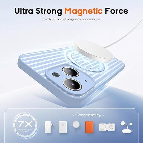 SKYLMW Striped Case for iPhone 14 Plus with Stand,6.7" Blue/White | Aesthetic Striped,Magnetic Stand,Compatible with Mag-Safe,Silicone 14 Plus Phone Case thumbnail 2