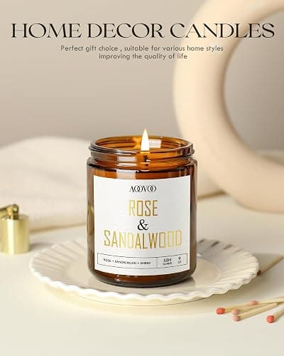 AOOVOO Rose Sandalwood Candle - Sandalwood Candle, Scented Candles, Soy Candles, Aromatherapy Candle, Soy Wax Candle, Candle for Home Scented, 9oz thumbnail 5