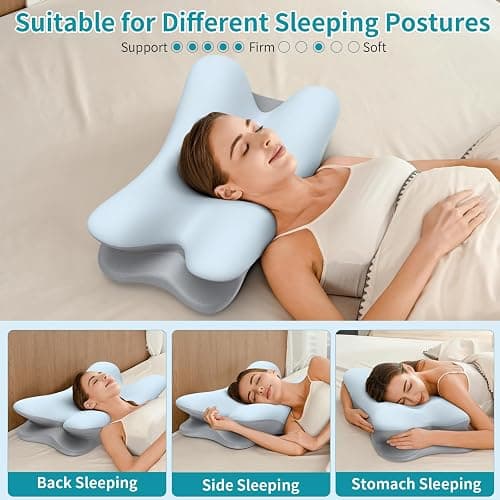 Cervical Neck Pillow for Pain Relief - Ergonomic Pillow for Neck Support, Contour Memory Foam Pillows for Sleeping, Orthopedic Bed Pillow for Side Back Stomach Sleepers(Blue) thumbnail 7