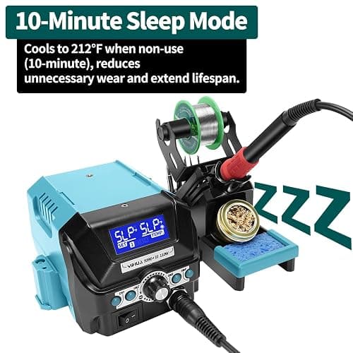 YIHUA 939D+ III EVO Digital Soldering Iron Station Kit 110W High Power with LCD display, 4 Memory Channels, Sleep Mode, Digital Calibration, Solder Wire, Helping Hands, Magnifier, 3 Soldering Tips thumbnail 5