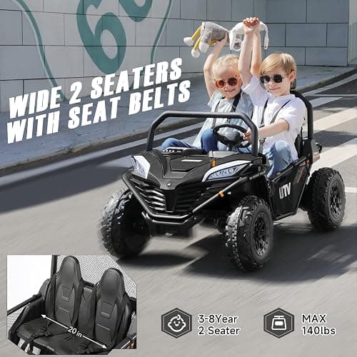ELEMARA 2 Seater Ride On Car for Kids Gift,12V 10AH Electric Off-Road Truck,4MPH Large Car,Side by Side Vehicle Max 140lbs with Remote Control,LED Light,Bluetooth,3 Speeds,2 Spring Suspension,Black thumbnail 2