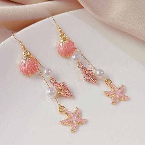 Starfish Earrings Gold Beach Jewelry for Women Pink Conch Shell Earrings Puka Cowrie Seashell Earring Summer Vacation Earring Ocean Jewelry thumbnail 7