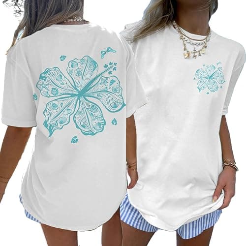 Oversized Graphic Tshirts for Women Teens Y2K Flower Short Sleeve Baggy Shirts Summer Aesthetic Beachy Coastal Tops - Image 1
