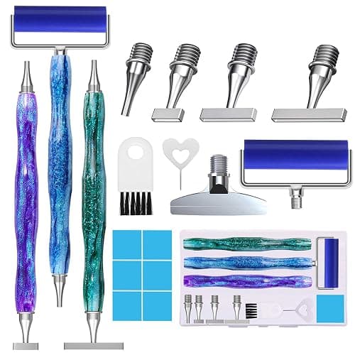 ZYNYXY 17PCS Ergonomic Diamond Art Pen Kits, with Multifunctional Metal Stainless Steel Screw Thin 1, 3, 6, 9, Tips, Correction Placers Roller Accessories(B-Green+ Purple+ Blue+ 5 PCS Tips) - Image 1