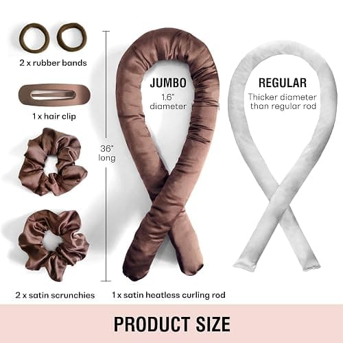 BLINKEEN Jumbo Heatless Hair Curler Set-Satin Heatless Curls Overnight, Jumbo Curling Rod Headband, No Heat Curlers To Sleep in (Brown) thumbnail 3