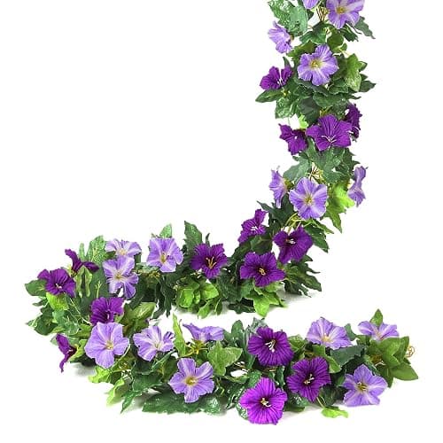 Floweroyal 6 Pack Artificial Flower Garlands 15.8FT Fake Morning Glory Vines Silk Flowers Hanging Garland Ivy for Wedding Arch Party Home Garden Wall Decor (Purple) - Image 1