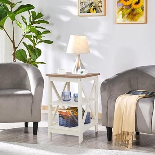 PHI VILLA End Table Living Room Set of 2 - Farmhouse Bed Side Table Nightstands for Bedroom, Ivory White Small Side Table - Ivory thumbnail 2
