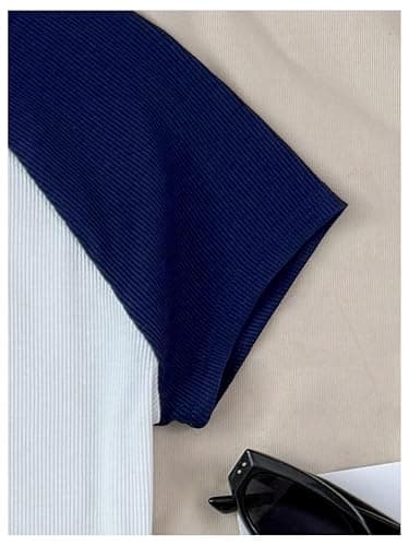RoseSeek Girl's Star Patchwork Color Block Crop Tops Short Sleeve Crew Neck Ribbed T Shirts thumbnail 4