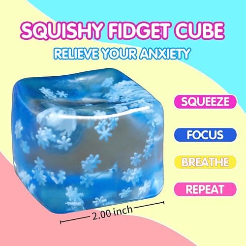 Fidget Toy Stress Cube- 4 Pack Sensory Squeeze Toys, Slow Rising Squishy Cube Filled with Thick Substance and Snowflakes Crafts, Anxiety Stress Relief Calming Tool for Adults and Kids thumbnail 3