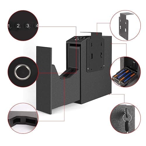 Biometric Slider Handgun Gun Safe for Nightstand, Desk, Bed Side,Truck - Auto Sliding Door Hand Gun Safe for Pistol -with Fingerprint, PIN Code, KEY Access thumbnail 6