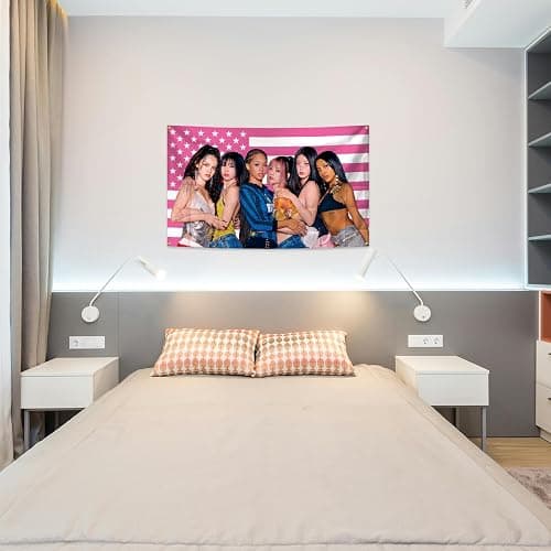 Funny Art Aesthetic Katseye Tapestry Flags 3×5 Feet Pink Wall Hanging Flag with Brass Grommets for Living Room, Bedroom, College Dorm Room, Party Decoration thumbnail 5