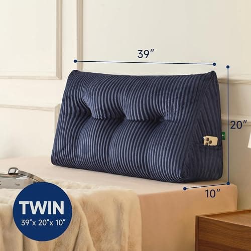 Z-hom Twin Headboard Pillow, Triangular Wedge Reading Pillow for Bed or Sofa, Ergonomic Backrest Cushion for Sitting Up, Reading or Relaxing, with Side Pocket，Removable Washable Cover,Blue thumbnail 3